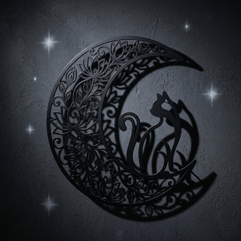 Moon Cat Laser SVG | Floral Crescent Moon Cat Cut File | Laser Cut SVG Dxf | CNC Plasma Metal Art | Cat Wall Decor Digital Download SVG HappyDesignStudio 