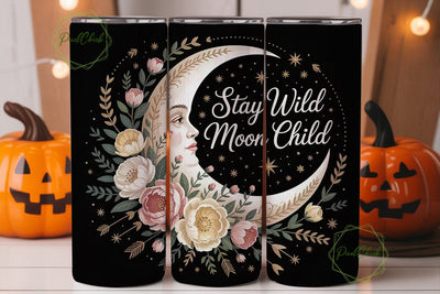 Moon Child Floral Tumbler Wrap PNG Sublimation PixelChick 
