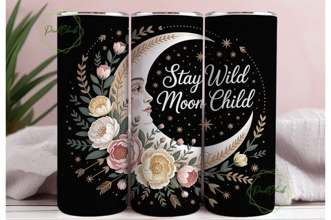 Moon Child Floral Tumbler Wrap PNG Sublimation PixelChick 