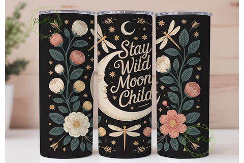 Moon Child Floral Tumbler Wrap Sublimation PixelChick 