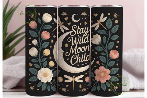 Moon Child Floral Tumbler Wrap Sublimation PixelChick 