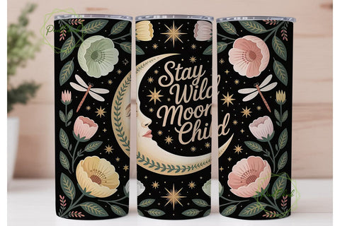 Moon Child Floral Tumbler Wrap Sublimation PixelChick 