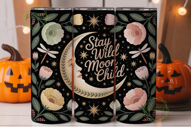 Moon Child Floral Tumbler Wrap Sublimation PixelChick 