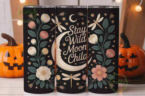 Moon Child Floral Tumbler Wrap Sublimation PixelChick 