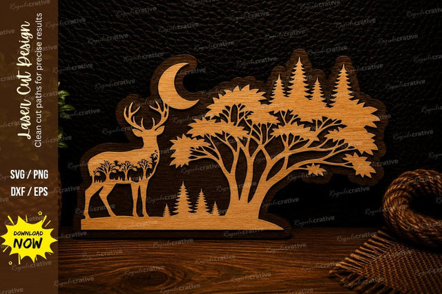 Moon Deer Forest Landscape Laser Cut SVG Design SVG Regulrcrative 
