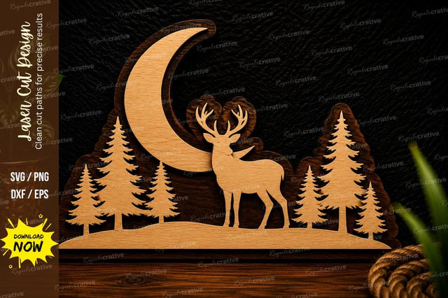 Moon Deer Pine Forest Laser Cut SVG Design SVG Regulrcrative 