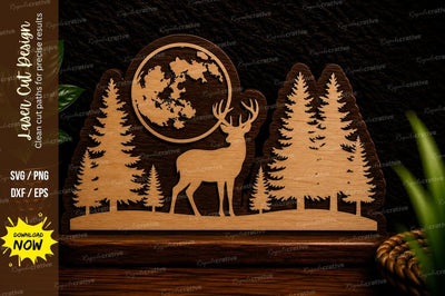 Moon Deer Wilderness Forest Laser Cut SVG Design SVG Regulrcrative 
