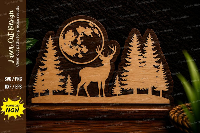 Moon Deer Wilderness Forest Laser Cut SVG Design SVG Regulrcrative 