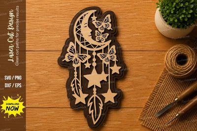 Moon Dreamcatcher Butterfly Laser Cut SVG File SVG Regulrcrative 