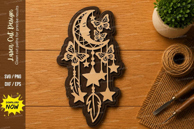 Moon Dreamcatcher Butterfly Laser Cut SVG File SVG Regulrcrative 