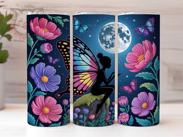 Moon Fairy 20oz Tumbler Wrap, Fairy Silhouette, Butterfly Fairy, Mystical Design, Nature Fantasy, 20oz Tumbler Wrap, Sublimation PNG Sublimation Lara' s Designs 