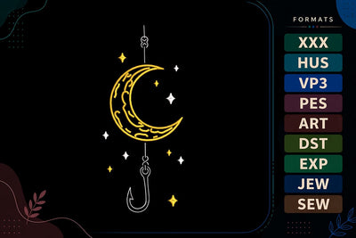 Moon Fishing Hook Celestial Crescent Moon Embroidery Design Embroidery/Applique DESIGNS sg embroidery 