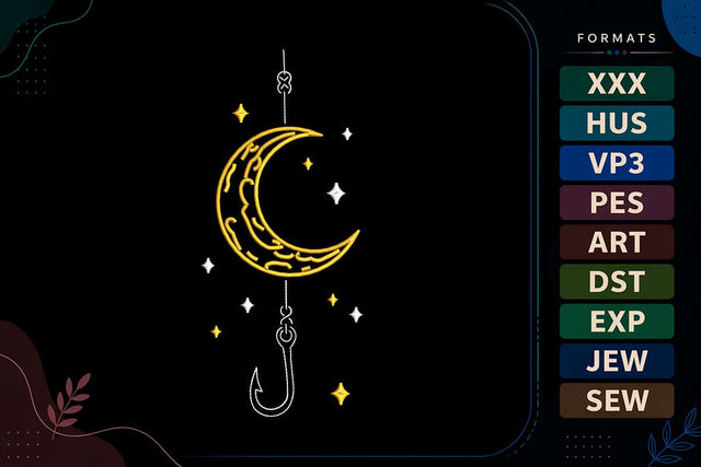 Moon Fishing Hook Celestial Crescent Moon Embroidery Design Embroidery/Applique DESIGNS sg embroidery 