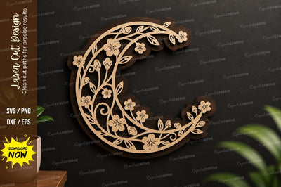 Moon Floral Frame Laser Cut Svg Design SVG Regulrcrative 