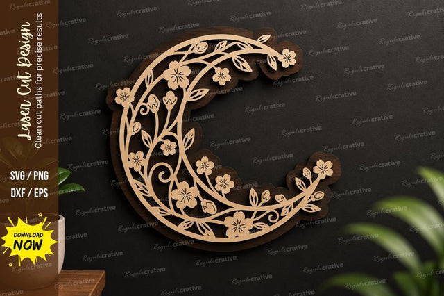 Moon Floral Frame Laser Cut Svg Design SVG Regulrcrative 