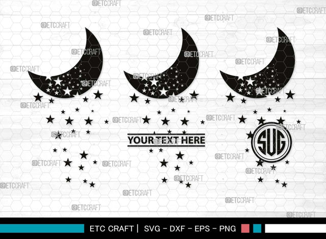 Moon Monogram, Moon Silhouette, Moon SVG, Star Svg, Moon Star Svg, Night Sky Svg, Starry Night Svg, SB00509 SVG ETC Craft 