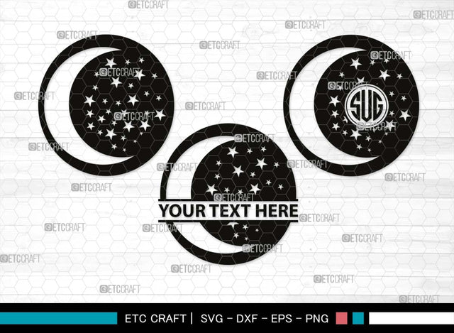 Moon Monogram, Moon Silhouette, Moon SVG, Star Svg, Moon Star Svg, Night Sky Svg, Starry Night Svg, SB00509 SVG ETC Craft 