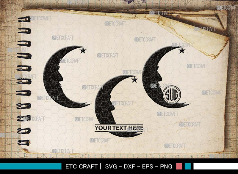 Moon Monogram, Moon Silhouette, Moon SVG, Star Svg, Moon Star Svg ...