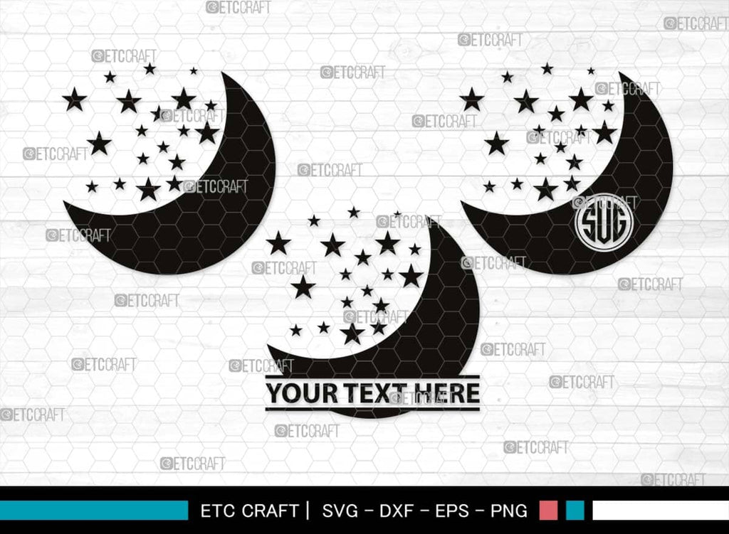 Moon Monogram, Moon Silhouette, Moon SVG, Star Svg, Moon Star Svg ...