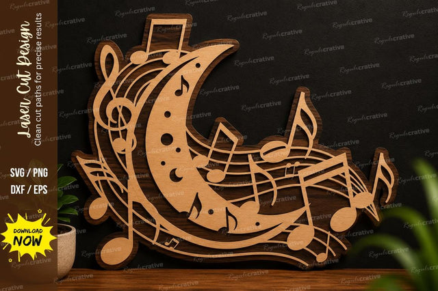 Moon Music Notes Laser Cut SVG Design SVG Regulrcrative 