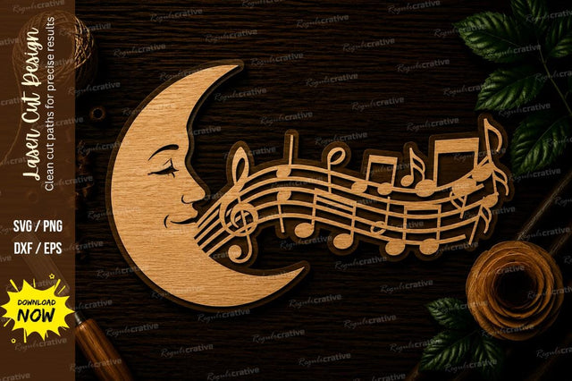 Moon Music Notes Melody Laser Cut SVG File SVG Regulrcrative 
