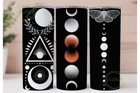 Moon Phases Moth Plant 20oz Tumbler Wrap Sublimation PixelChick 