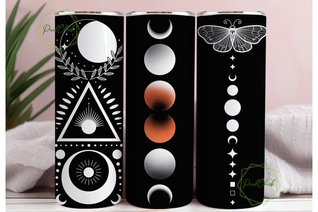 Moon Phases Moth Plant 20oz Tumbler Wrap Sublimation PixelChick 