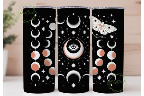 Moon Phases Moth Plant 20oz Tumbler Wrap Sublimation PixelChick 