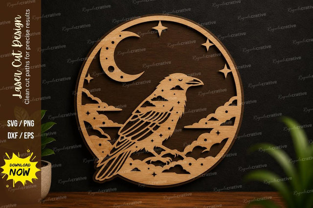 Moon Raven Landscape Laser Cut SVG Design SVG Regulrcrative 