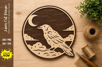 Moon Raven Scene Laser Cut SVG Design SVG Regulrcrative 