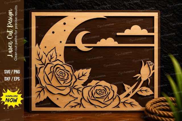 Moon Roses Frame Laser Cut Svg Design SVG Regulrcrative 