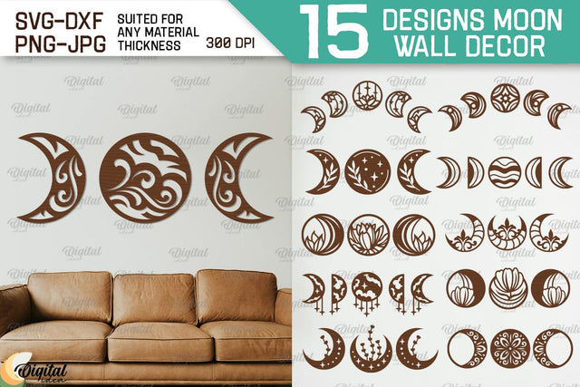 Moon Wall Art Laser Cut Bundle. Moon Wall Decor SVG SVG Evgenyia Guschina 