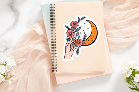 Moon with flower and hand clipart Sticker Design Sublimation Regulrcrative 