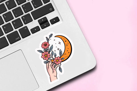 Moon with flower and hand clipart Sticker Design Sublimation Regulrcrative 