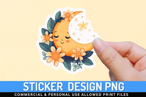 Moon with flower clipart Sticker Design Sublimation Regulrcrative 