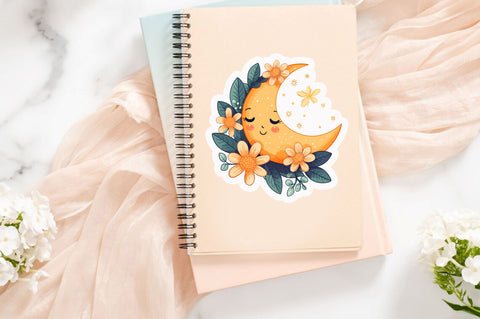 Moon with flower clipart Sticker Design Sublimation Regulrcrative 