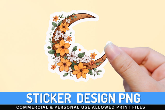 Moon with flower clipart Sticker Design Sublimation Regulrcrative 