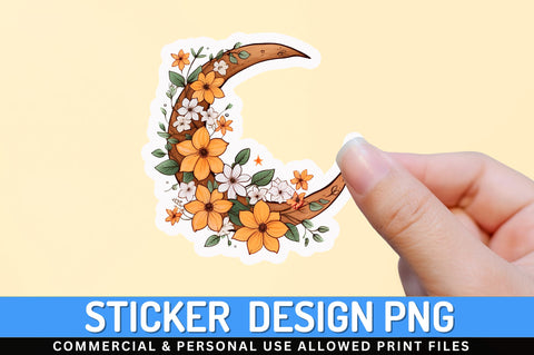 Moon with flower clipart Sticker Design Sublimation Regulrcrative 