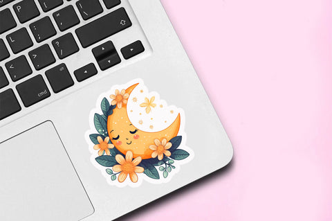 Moon with flower clipart Sticker Design Sublimation Regulrcrative 
