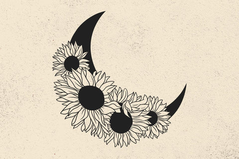 Moon with Sunflowers Svg file, Floral Moon Svg, Moon Clipart, Moon Girl Svg, Moon Magic Svg, Sunflower Svg, Moon svg file,Moon Witch SVG DesignDestine 