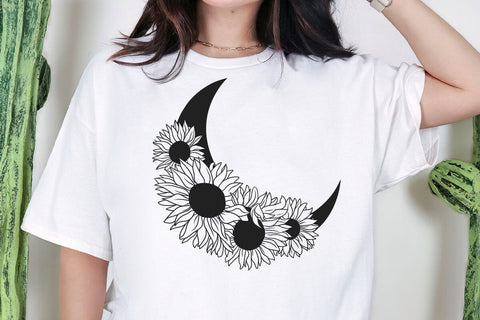 Moon with Sunflowers Svg file, Floral Moon Svg, Moon Clipart, Moon Girl Svg, Moon Magic Svg, Sunflower Svg, Moon svg file,Moon Witch SVG DesignDestine 