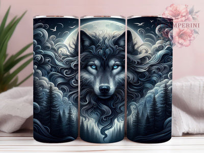 Moon Wolf Mystical Night 20oz Tumbler, Majestic Wolf, Night Sky, Mystical Theme, Wildlife Art, 20oz Tumbler Wrap, Sublimation PNG Sublimation Li Zamperini 