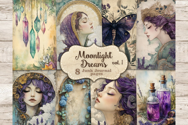 Moonlight Dreams Junk Journal Pages | Celestial Printable SVG GlamArtZhanna 