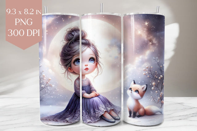 Moonlight Girl and Fox Tumbler Sublimation PNG Sublimation BijouBay 