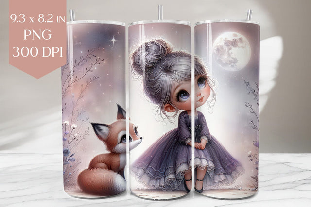 Moonlight Girl and Fox Tumbler Sublimation PNG Sublimation BijouBay 