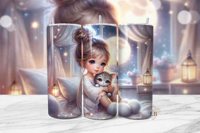 Moonlight Kitten Girl Tumbler Wrap PNG Sublimation BijouBay 
