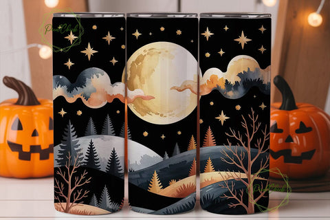 Moonlit Autumn Night 20oz Tumbler Wrap Sublimation PixelChick 