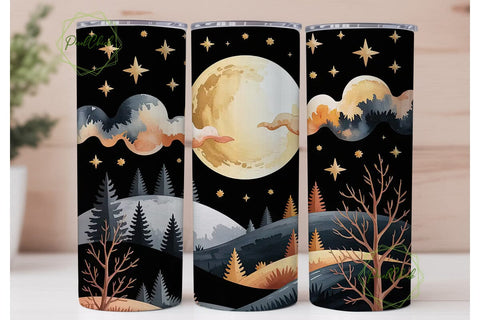 Moonlit Autumn Night 20oz Tumbler Wrap Sublimation PixelChick 