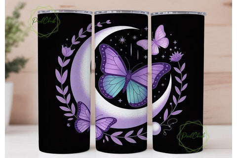 Moonlit Butterflies 20oz Tumbler Wrap Sublimation PixelChick 