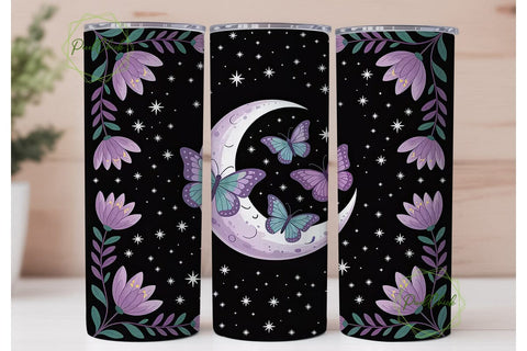 Moonlit Butterflies 20oz Tumbler Wrap Sublimation PixelChick 